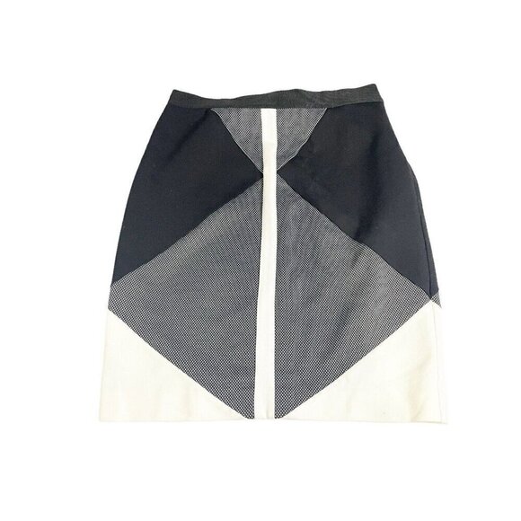 Ann Taylor Size 0 Black White Color Block Stretch Pencil Unlined Skirt Side Zip - Picture 1 of 5